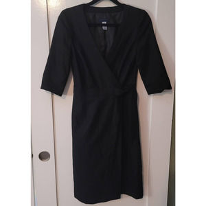 J.Crew  Size 2 Black 100% Wool Midi Wrap Dress Professional Business Minimalist